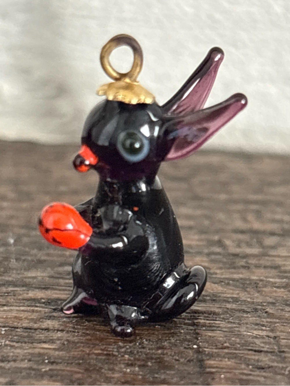 RARE Hand blown Glass Pendant Figurine Purple Mini Animal/Rabbit Unique Jewelry